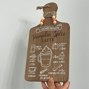 Hobby Lobby Brown Wooden Latte Recipe Cutting Board